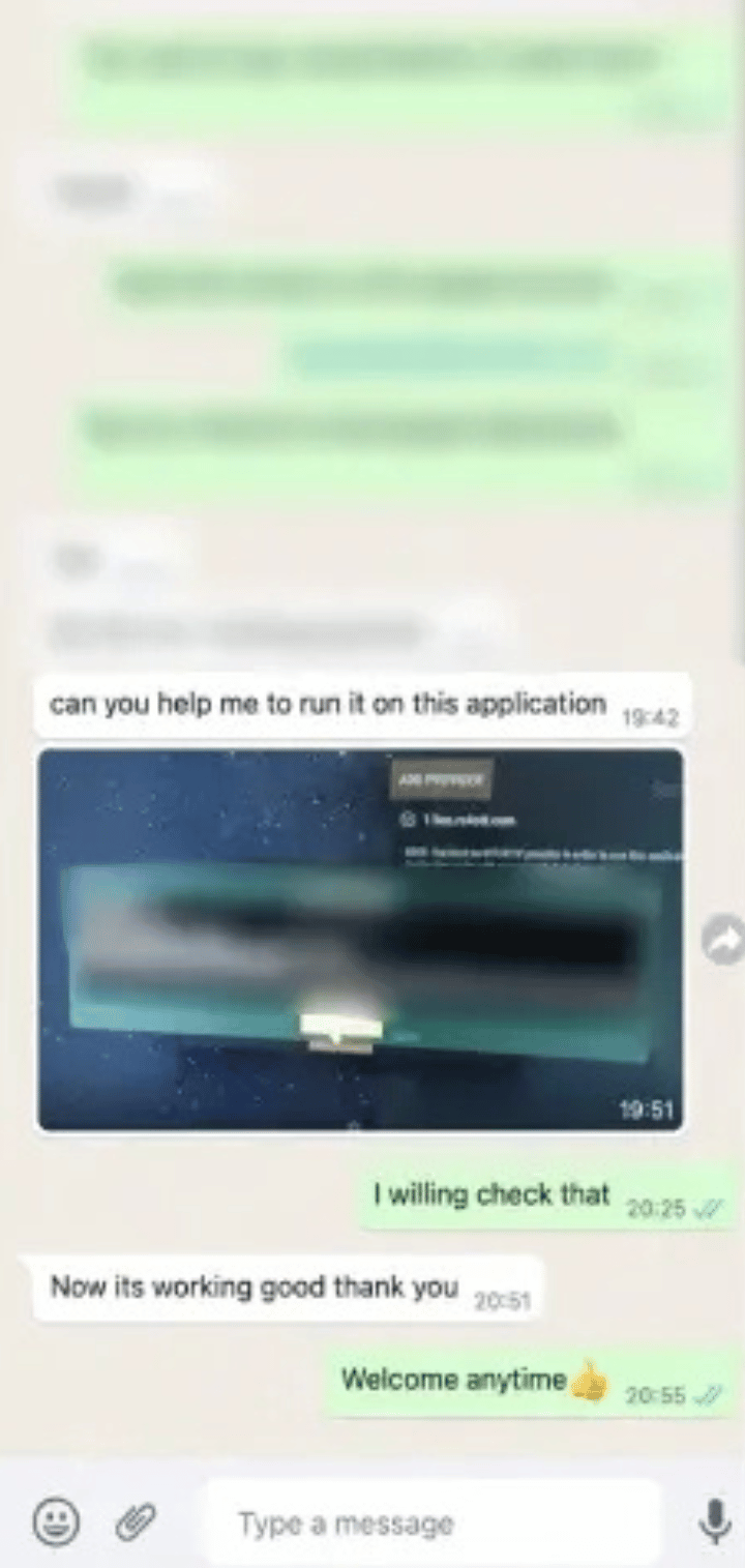 Screenshot einer Online-Unterhaltung zwischen Kundensupport und Nutzer